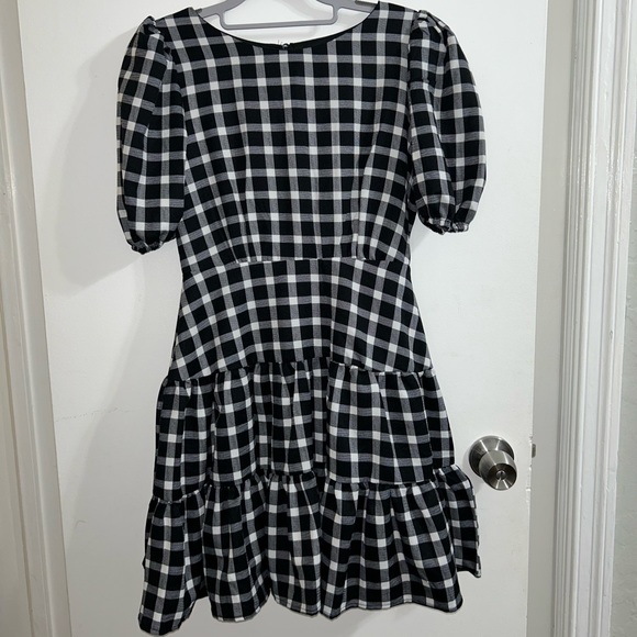 Aqua Plaid Puff Sleeve Mini Dress - Picture 2 of 6